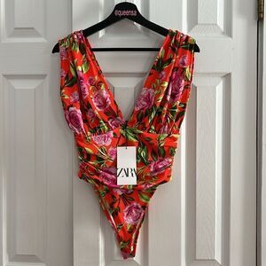 Zara Printed Draped Bodysuit